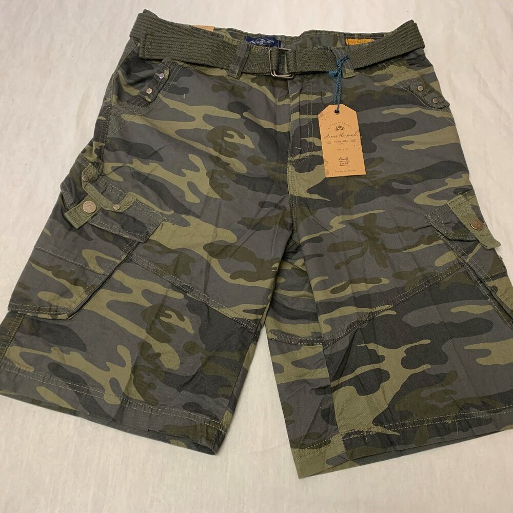 🍎🍎🍎     NWT ACROSS THE POND MENS CAMO COTTON CARGO SHORTS SIZE 36 🍎🍎🍎